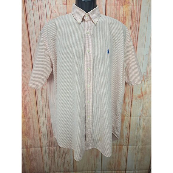 Ralph Lauren Blake Orange Striped Button-Down Seersucker Shirt Mens Large - Picture 1 of 8